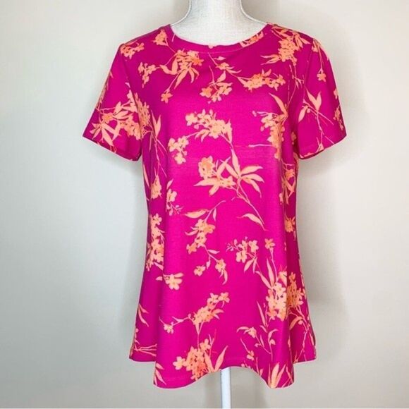 "As Is" Isaac Mizrahi Live! Floral Printed Modal Blend Swing Top Medium - Picture 2 of 9